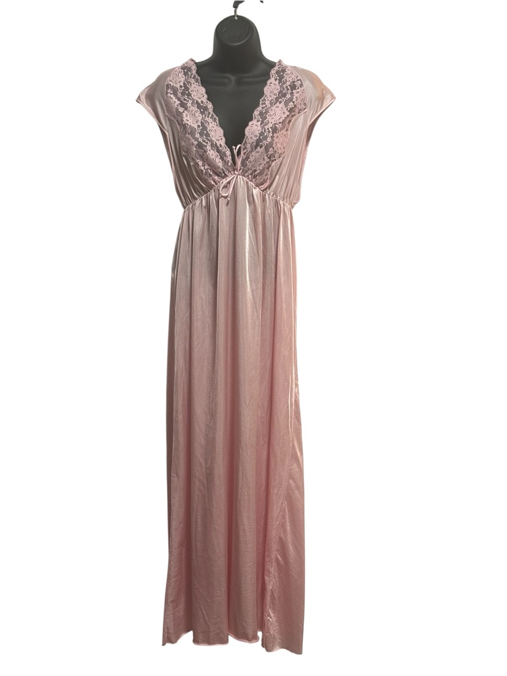 Vintage Ladies Long Lace-Trim Satin Gown - Light Pink